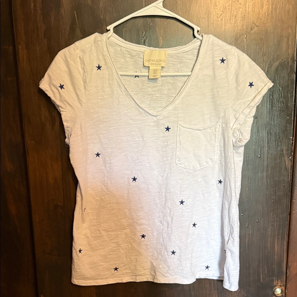 Cynthia Rowley White and Blue Star Print Tee